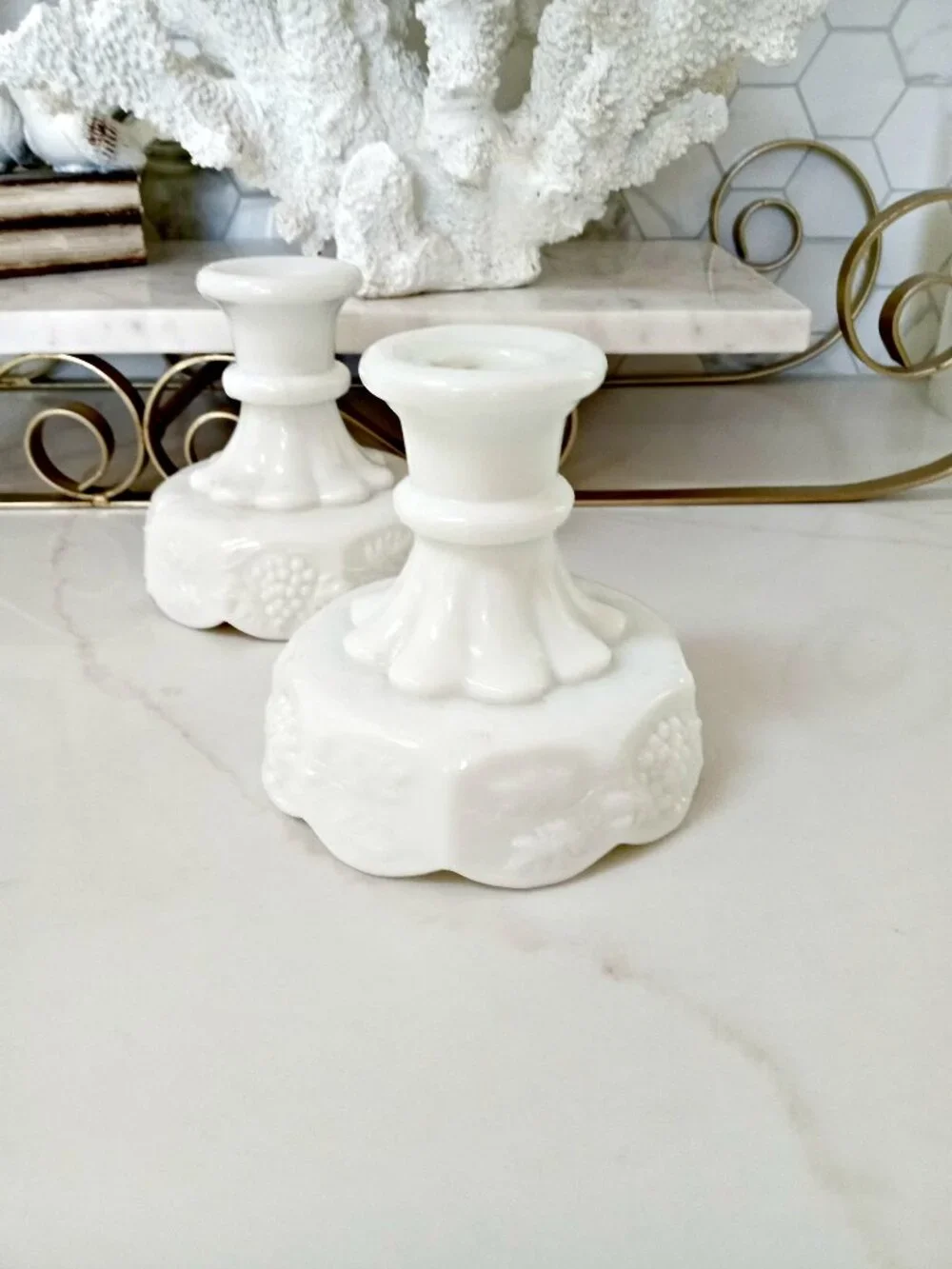 PRETTY Vintage SOLID Milk GLASS Candle HOLDERS
